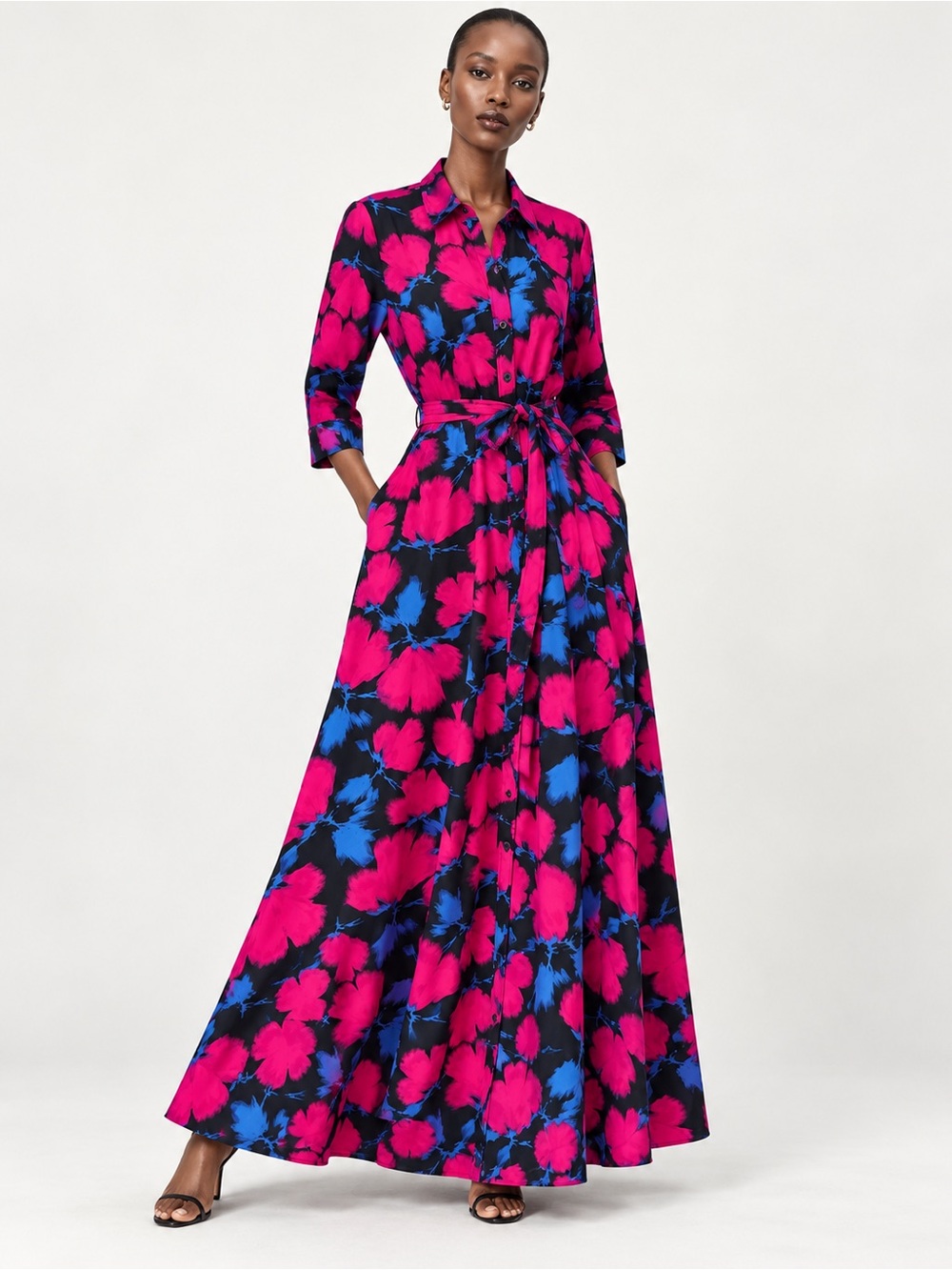 Banana Republic Floral Pattern Belted Maxi Shirt Dress Size 4